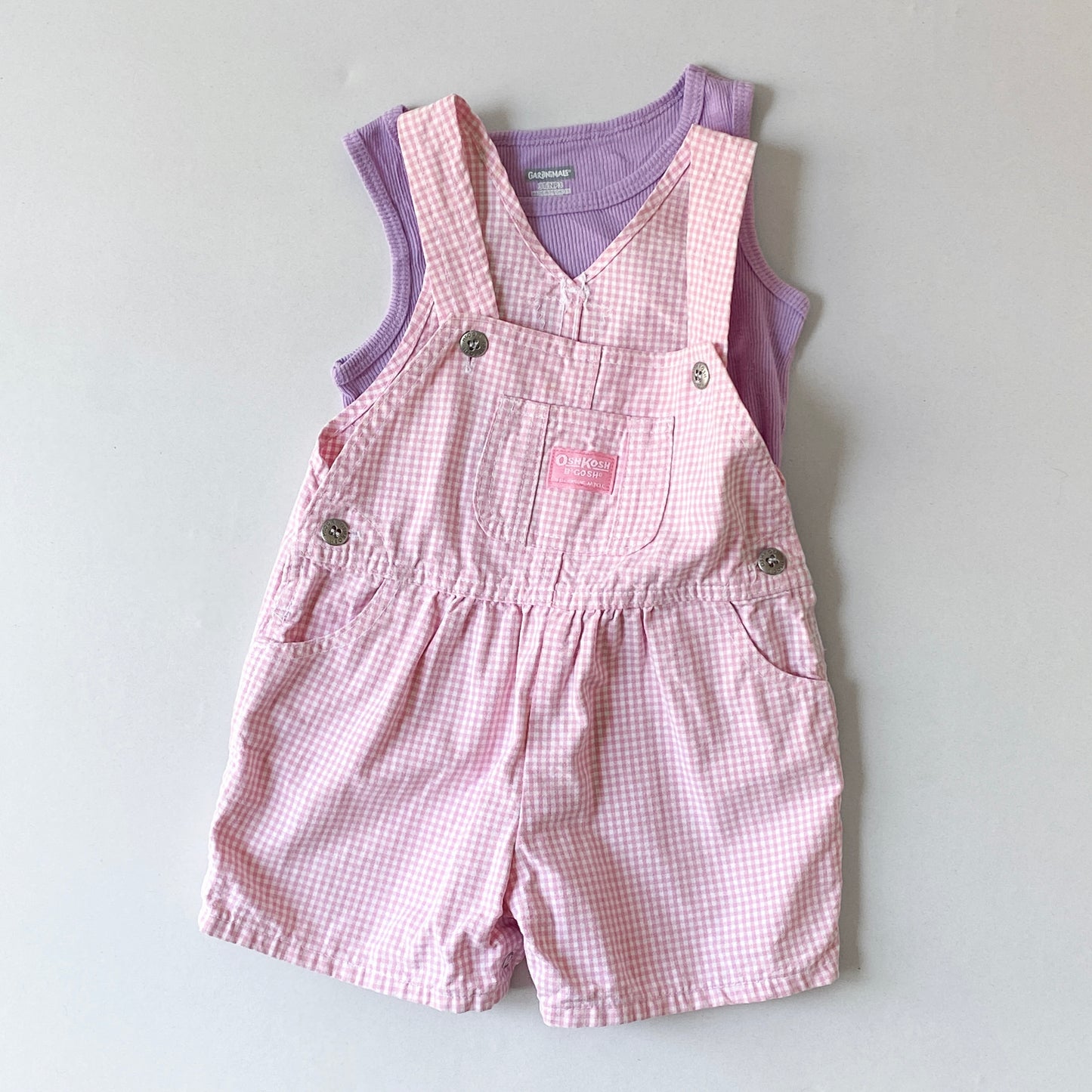 Vintage OshKosh Pink Gingham Shortalls (24M)