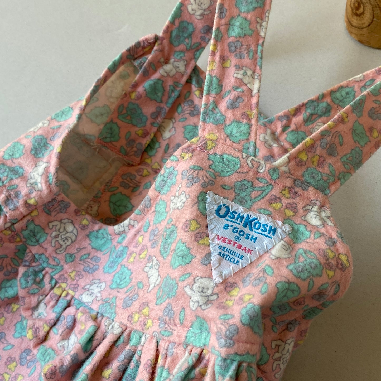 Vintage OshKosh Bunnies Bears Pink Pinafore Dress (12M)