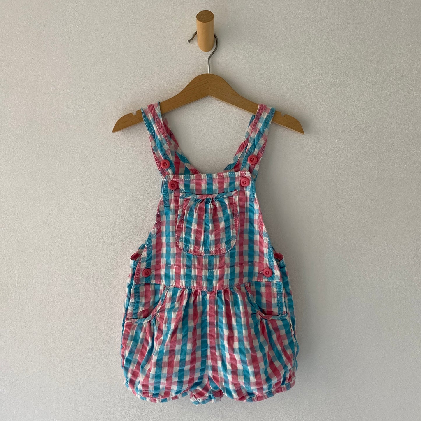 OshKosh Pink Blue Checks Shortalls (24M)