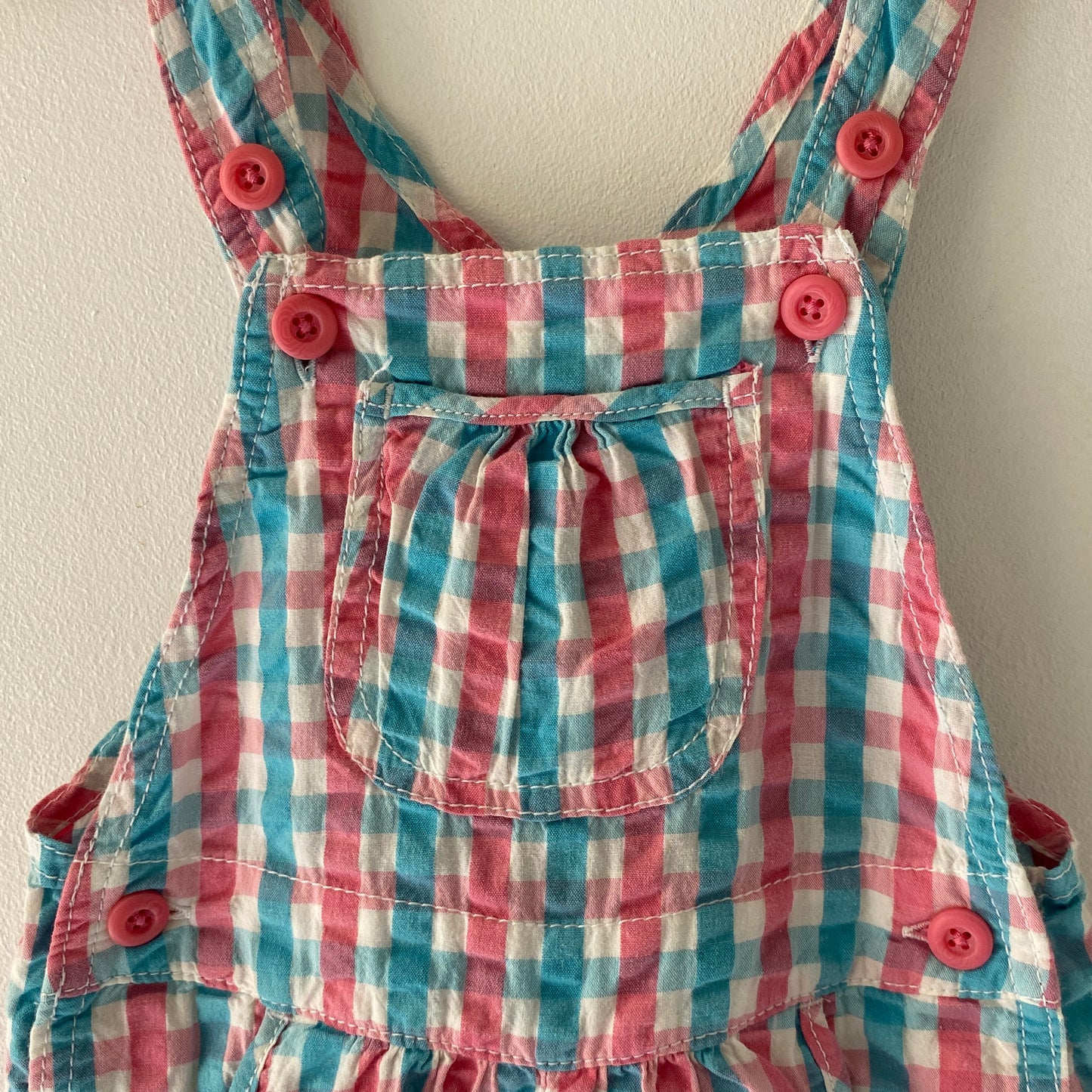 OshKosh Pink Blue Checks Shortalls (24M)