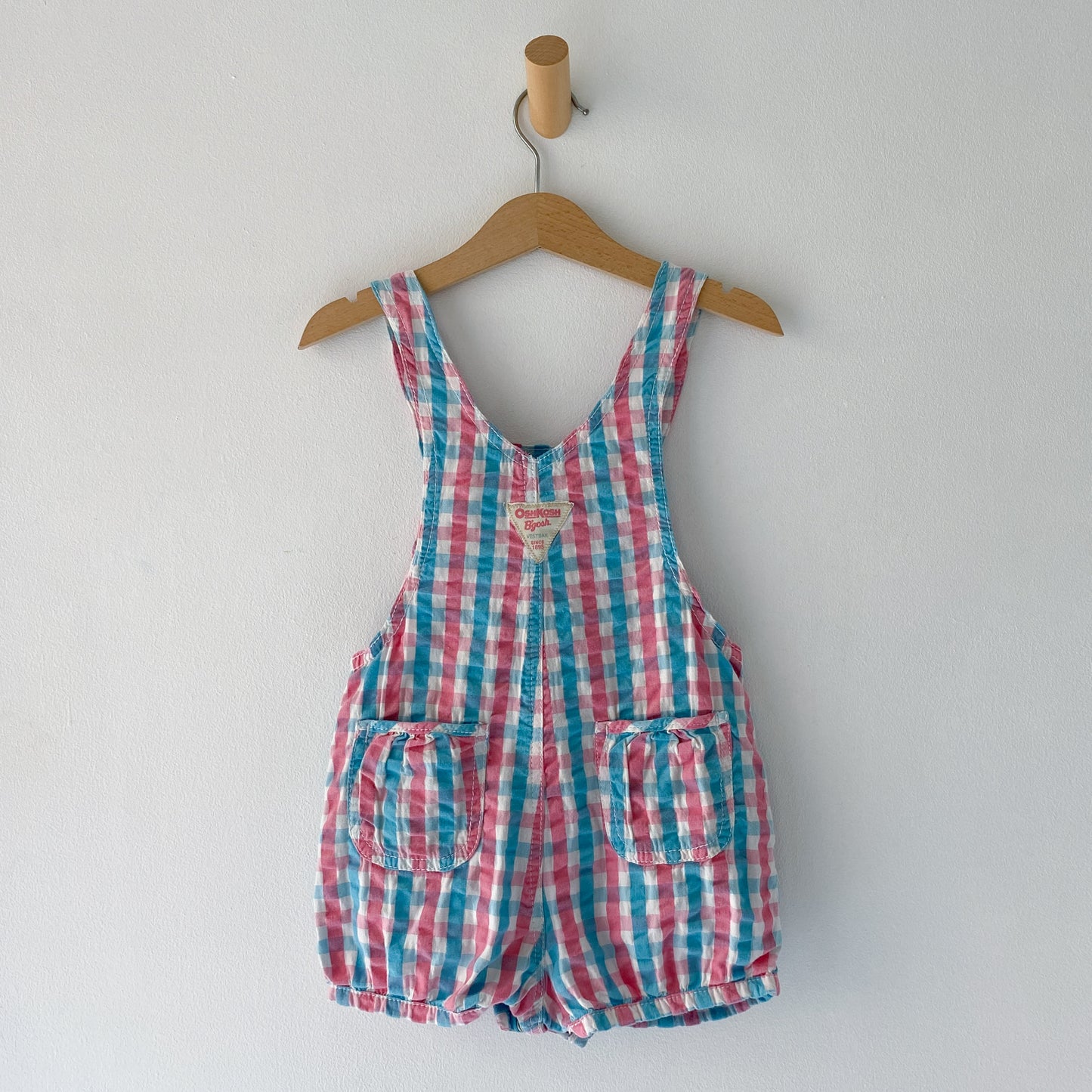 OshKosh Pink Blue Checks Shortalls (24M)