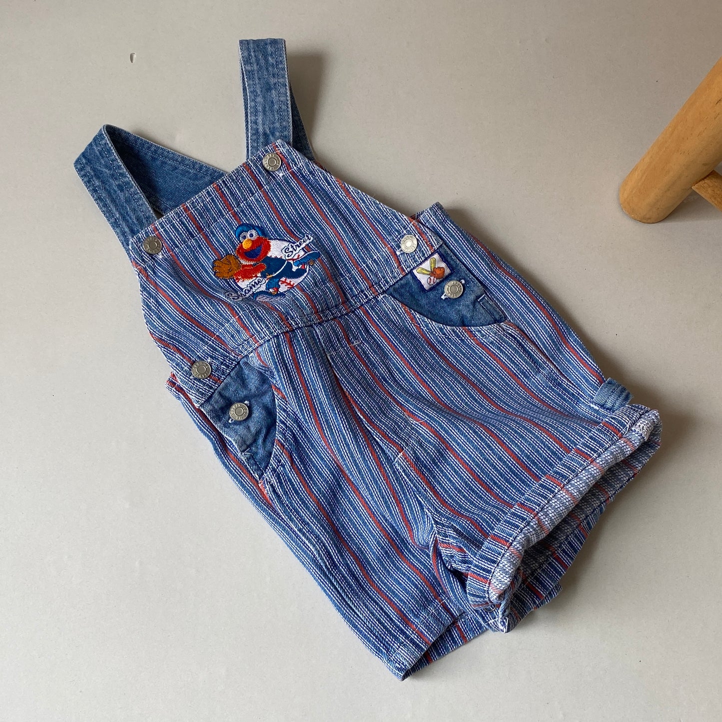 Vintage Blue Red Striped Elmo Baseball Shortalls (2T)