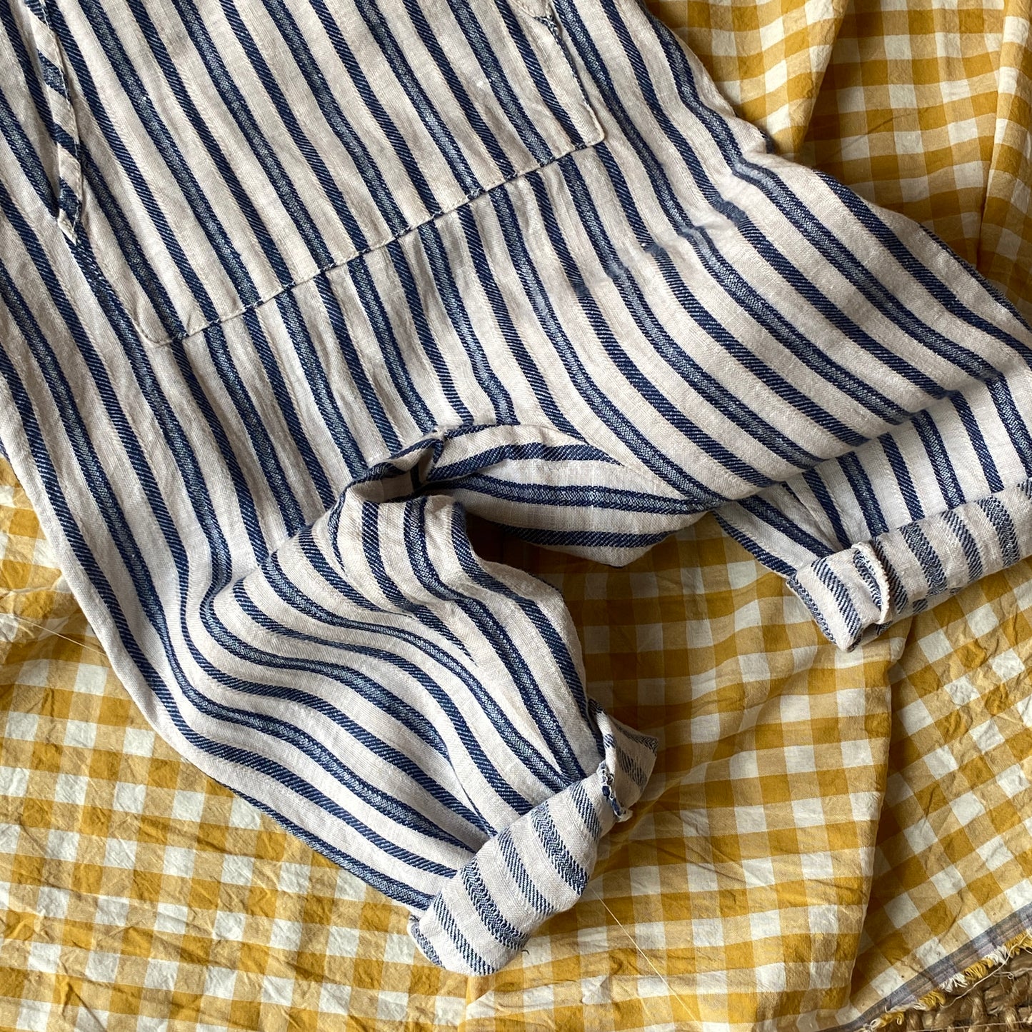 Blue Linen Striped Overalls (18/24M)