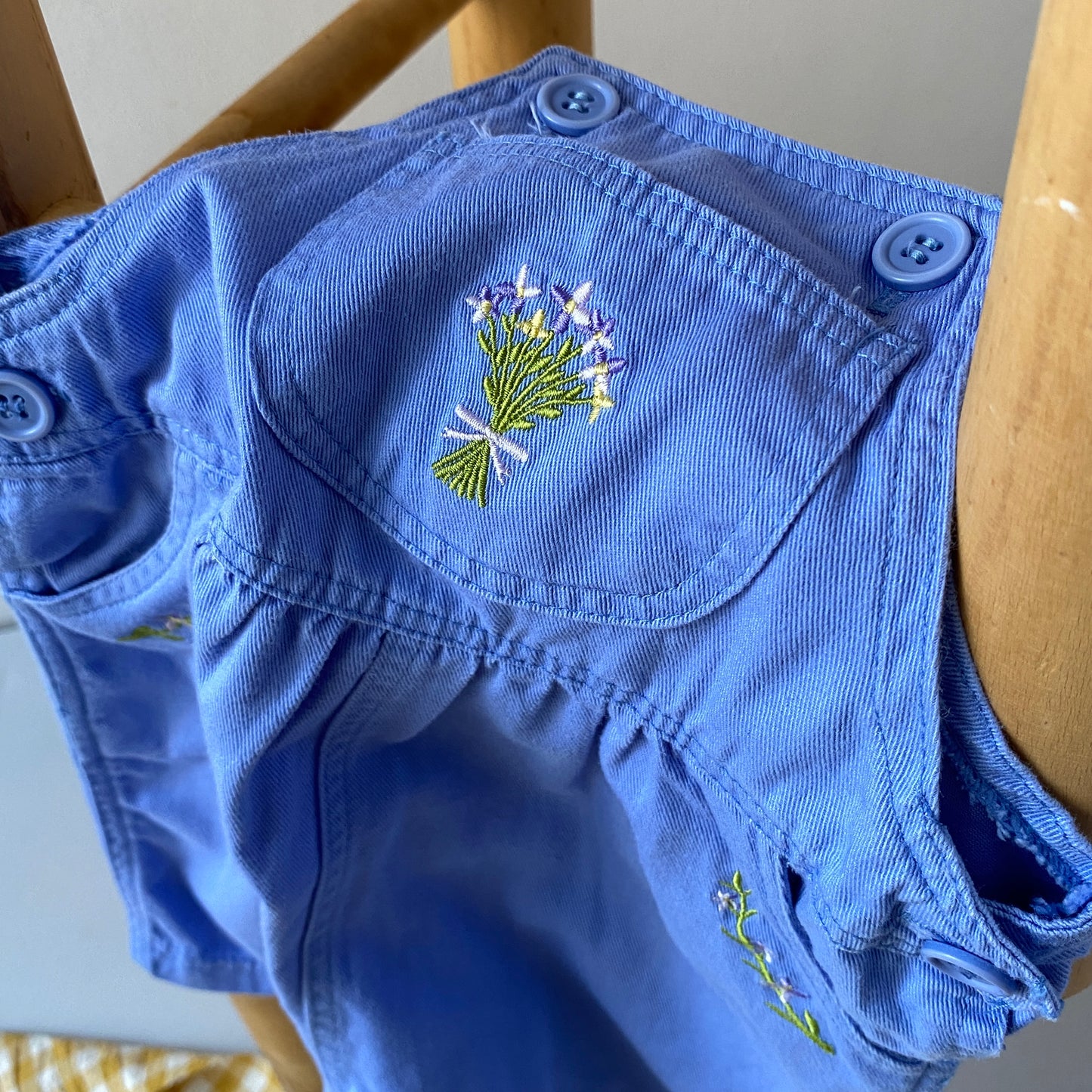 Vintage Cornflower Blue Floral Shortalls (6/9M)