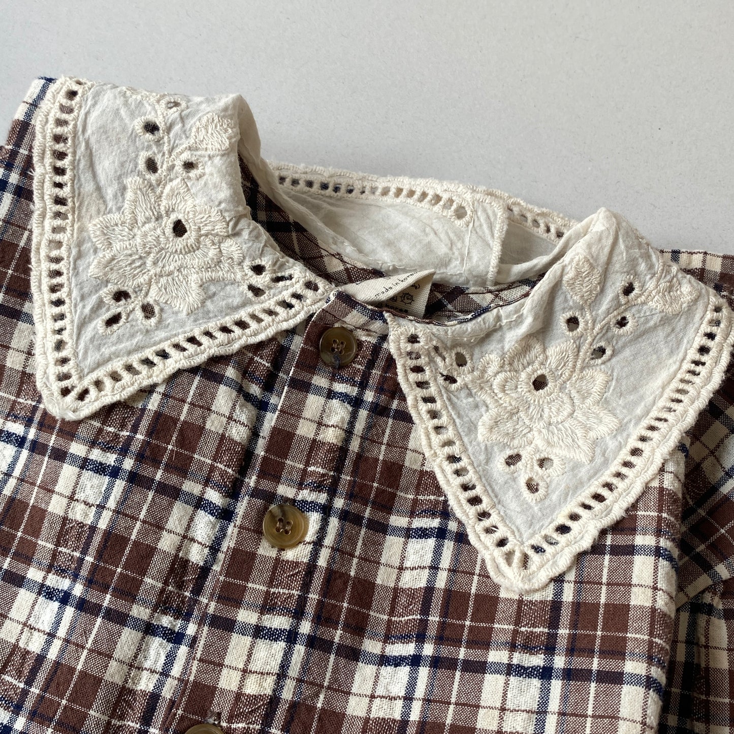 Brown Plaid Eyelet Collar Dress (3/4Y)