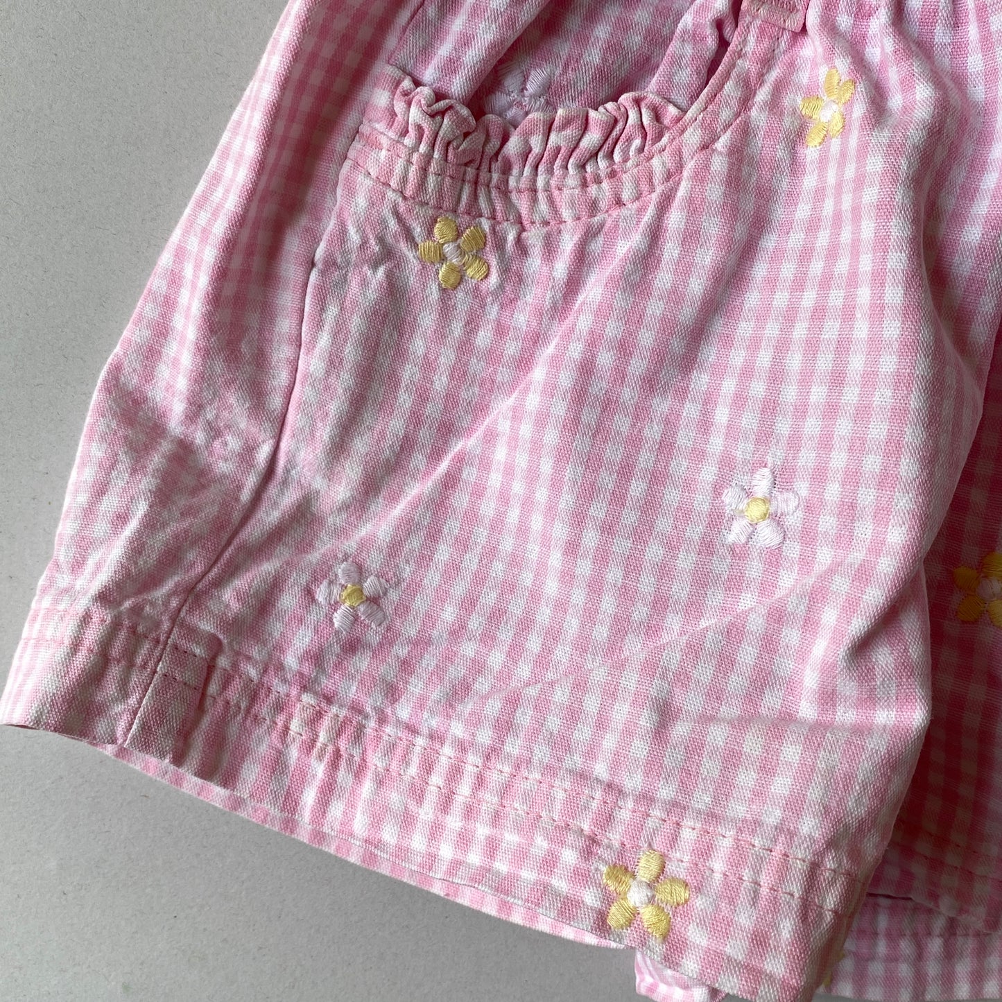 Vintage OshKosh Pink Gingham Floral Embroidered Shorts (2T)