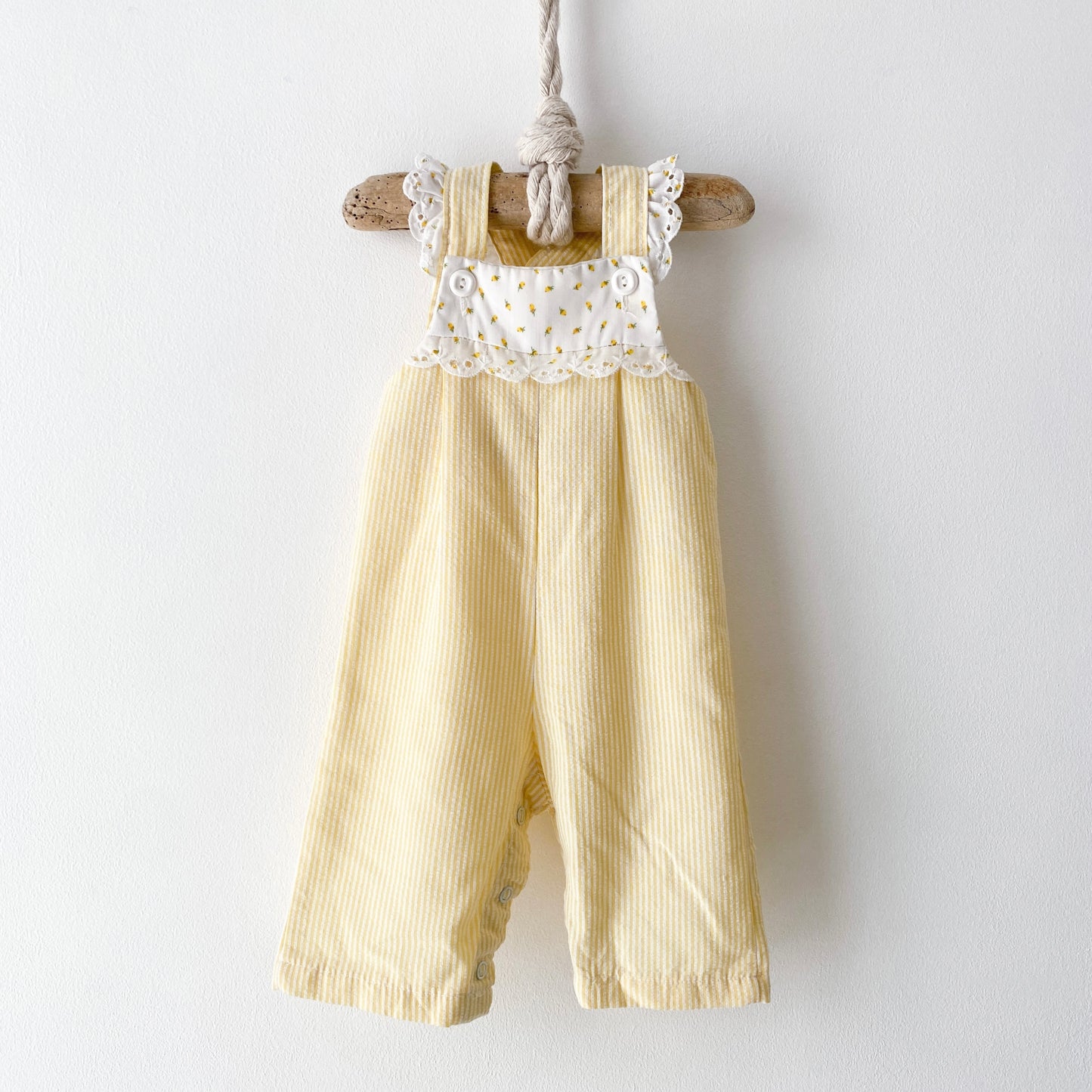 Vintage Yellow White Texture Romper (3-6M)