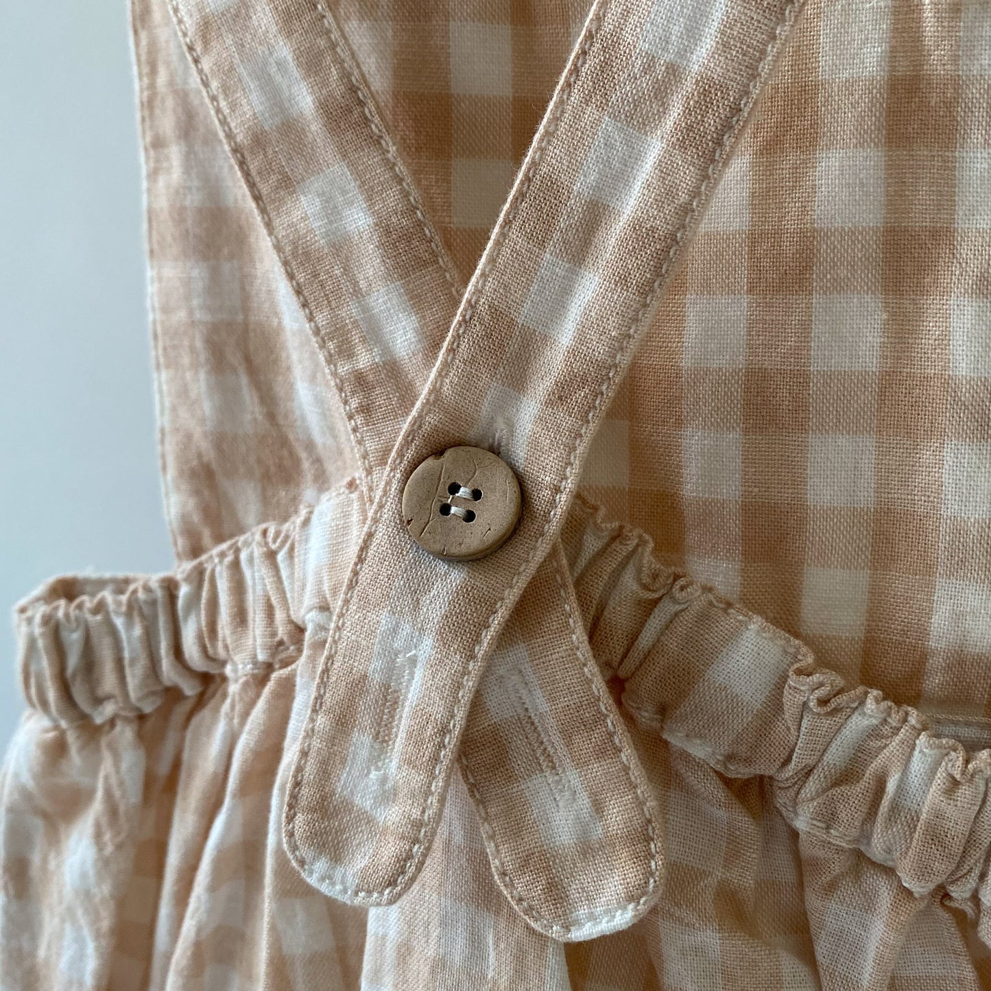 Organic Neutral Linen Gingham Romper (12-18M)