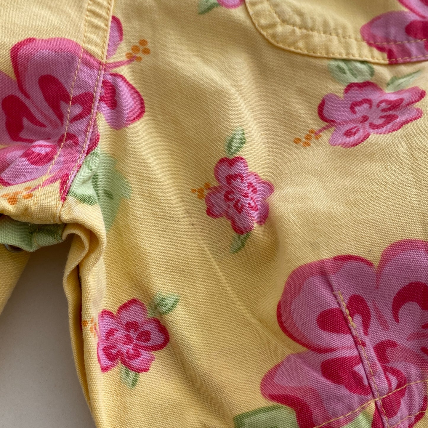 Aus-Designed Vintage Yellow Pink Hibiscus Shortalls (9/12M)