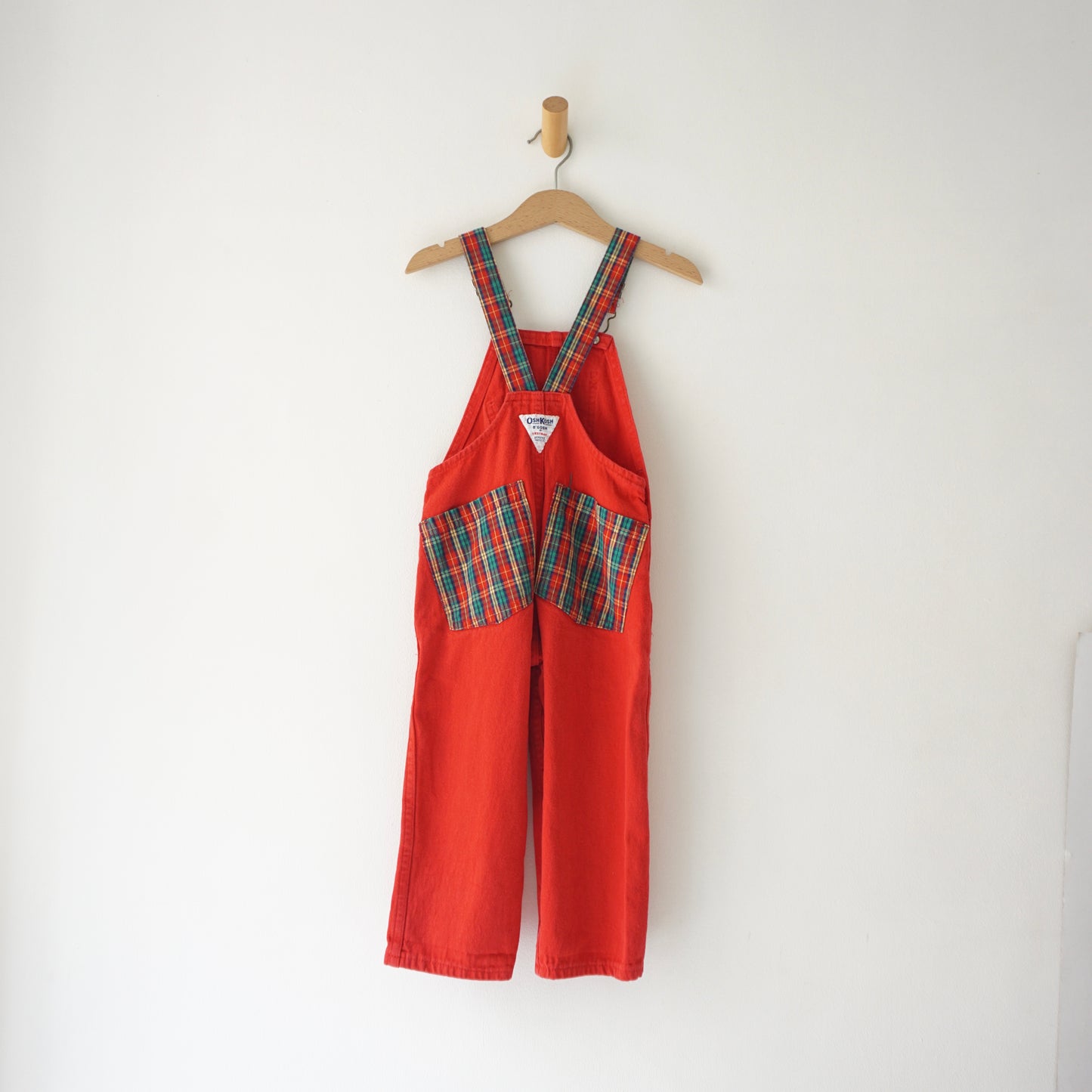 Vintage OshKosh Red Denim Plaid Overalls (3T)