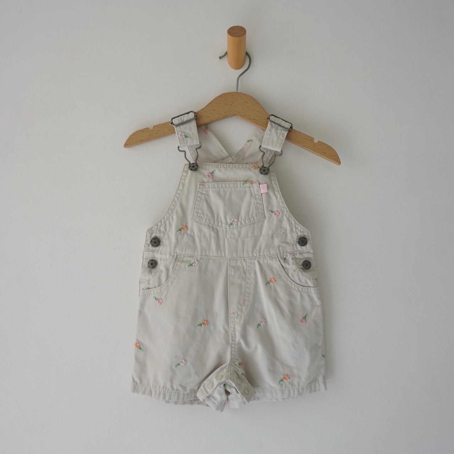 Beige Ditsy Floral Embroidered Shortalls (6M)