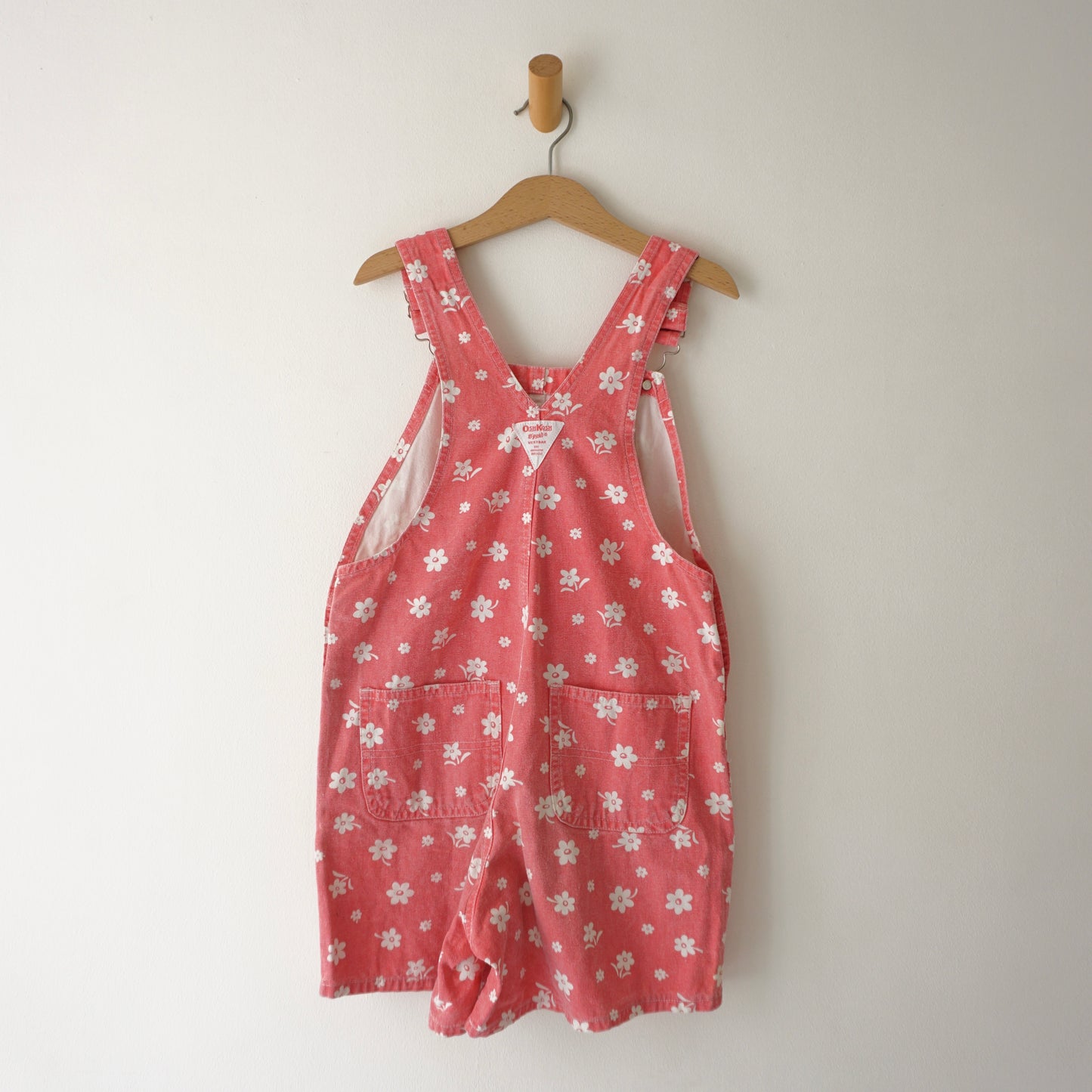 Retro OshKosh Floral Salmon Pink Canvas Shortalls (6Y)