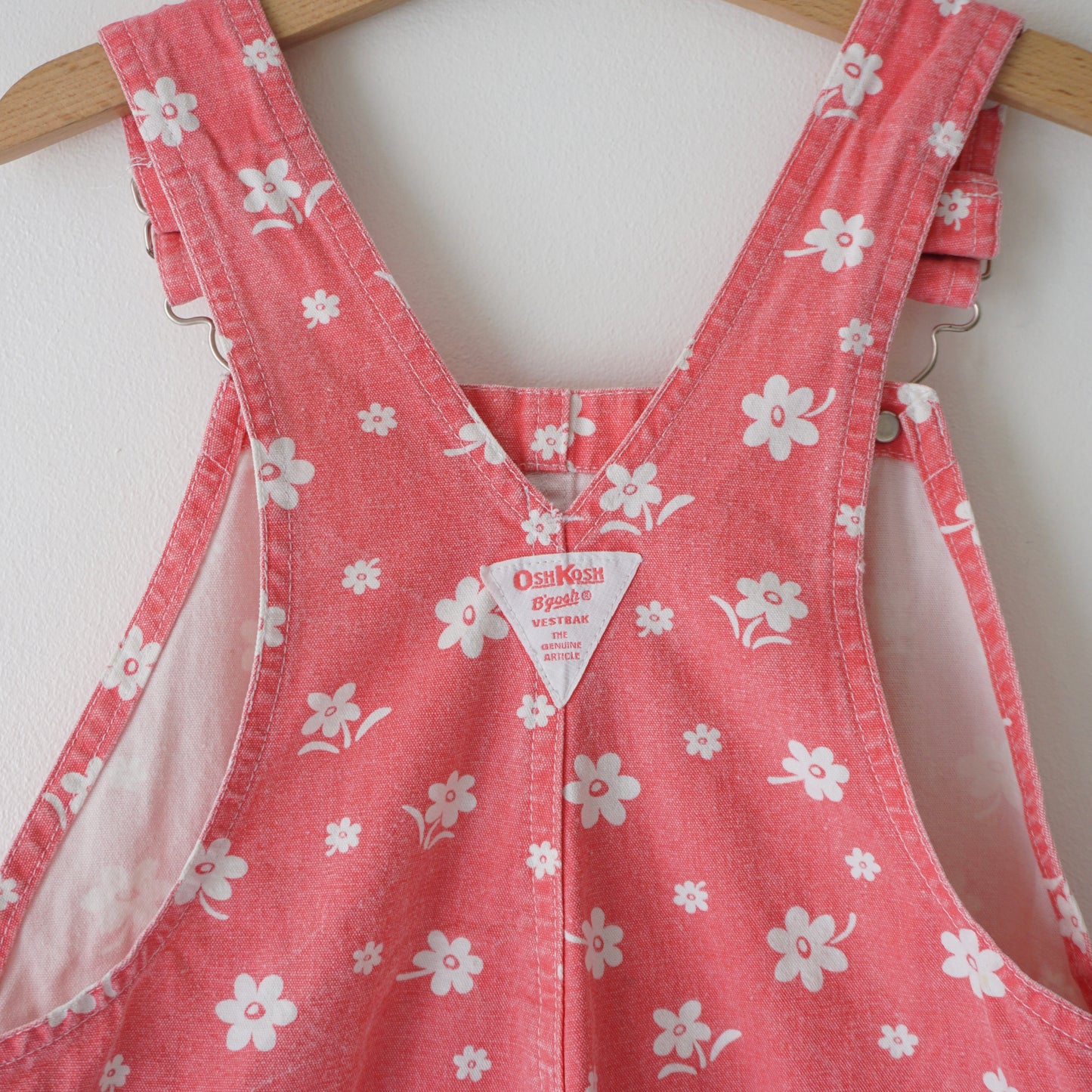 Retro OshKosh Floral Salmon Pink Canvas Shortalls (6Y)