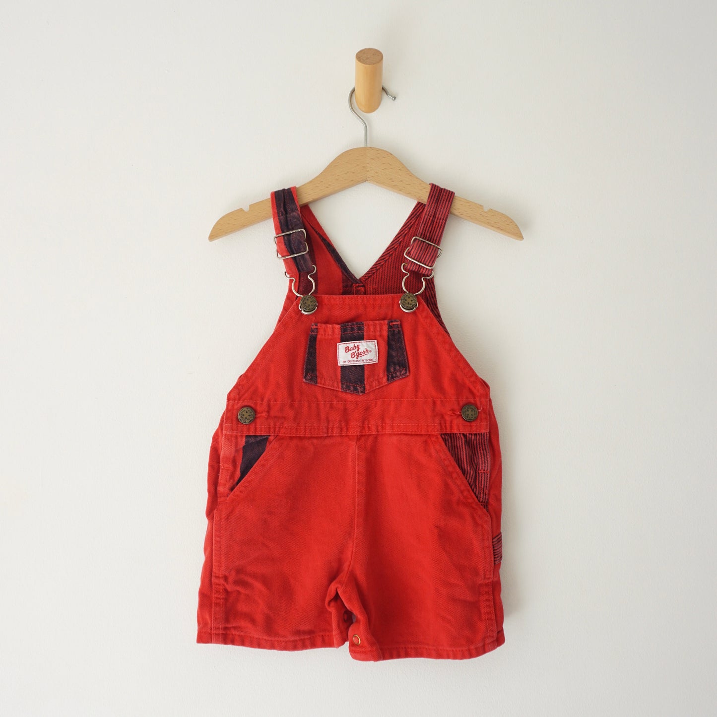 Vintage OshKosh Red Multi Stripe Denim Shortalls (18M)