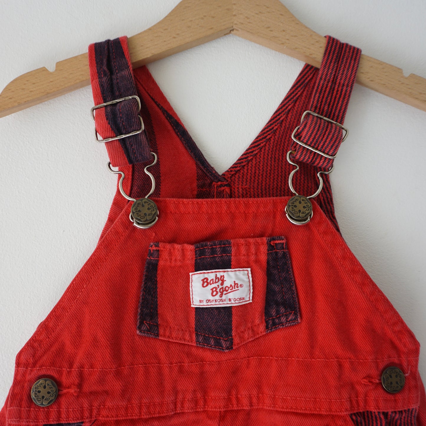 Vintage OshKosh Red Multi Stripe Denim Shortalls (18M)