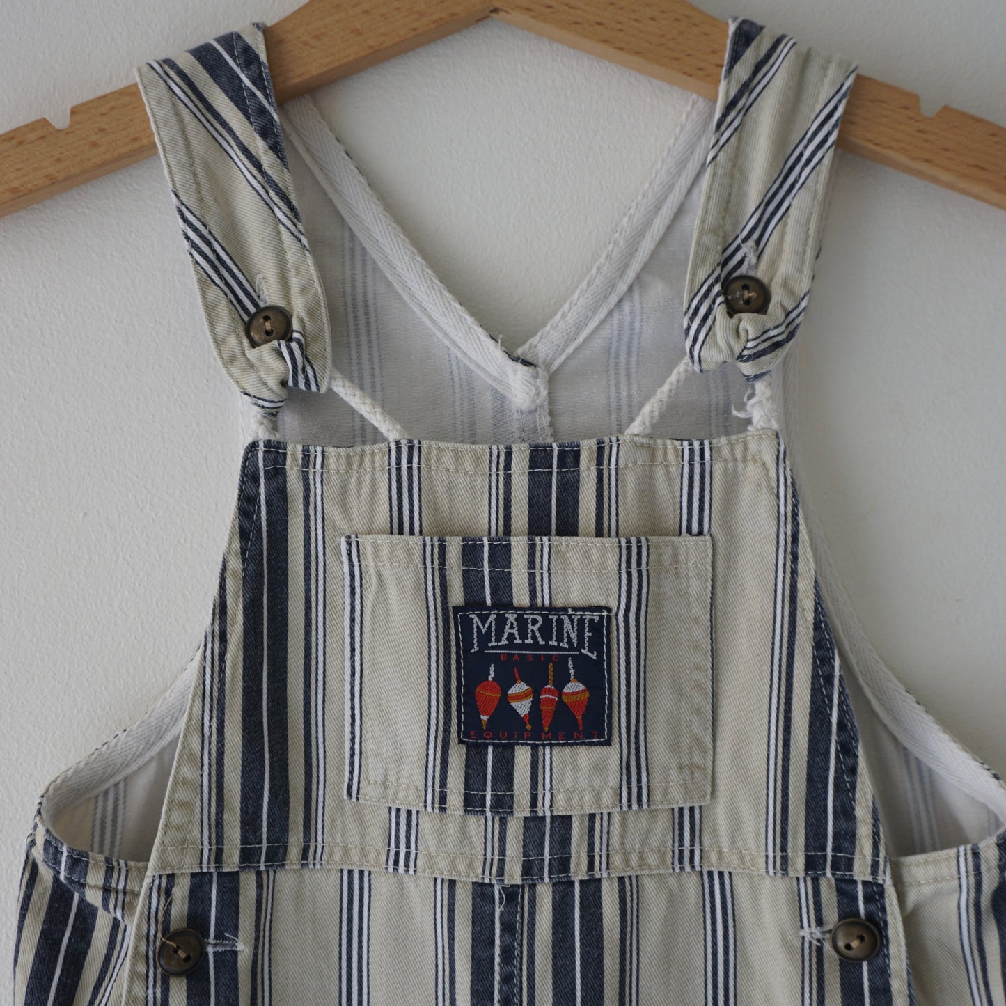 Vintage Beige/Navy Blue Multi-Stripe Shortalls (12M)