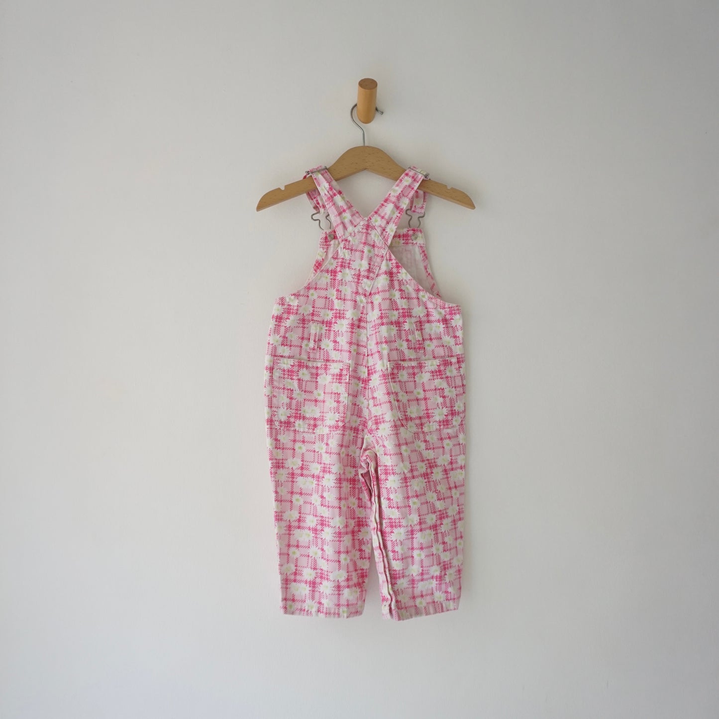 Vintage Pink Floral Plaid Overalls (18M)