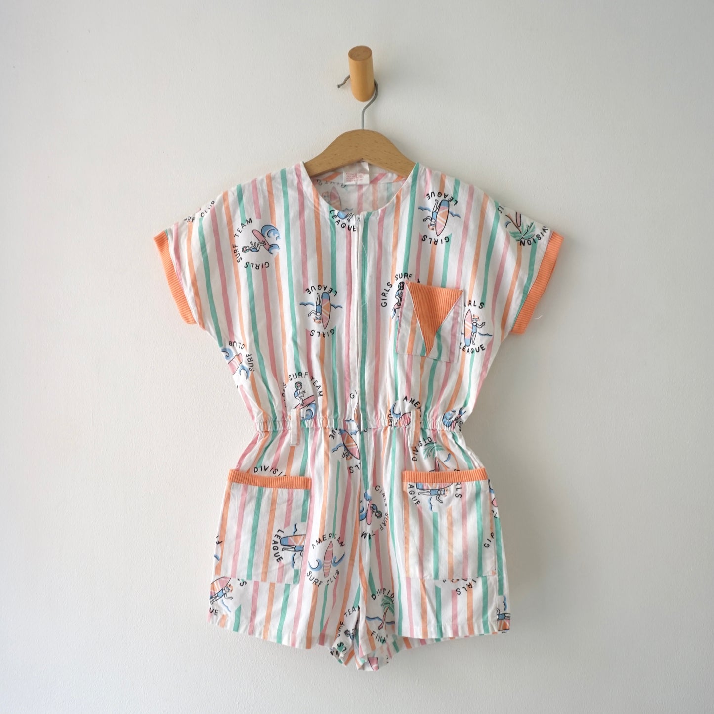 Vintage Surf Pastel Stripe Zip-Up Romper (7-8Y)