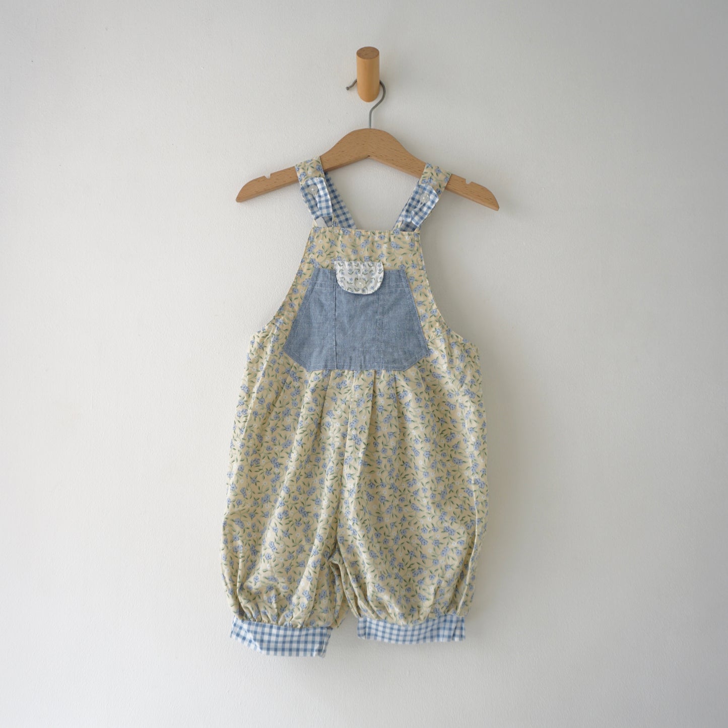 Vintage Handmade Floral Gingham Cross-Back Shortalls (4T)