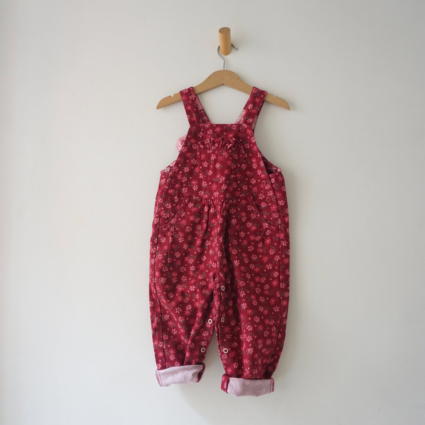 Vintage Ditsy Floral Magenta Denim Overalls (18-24M)