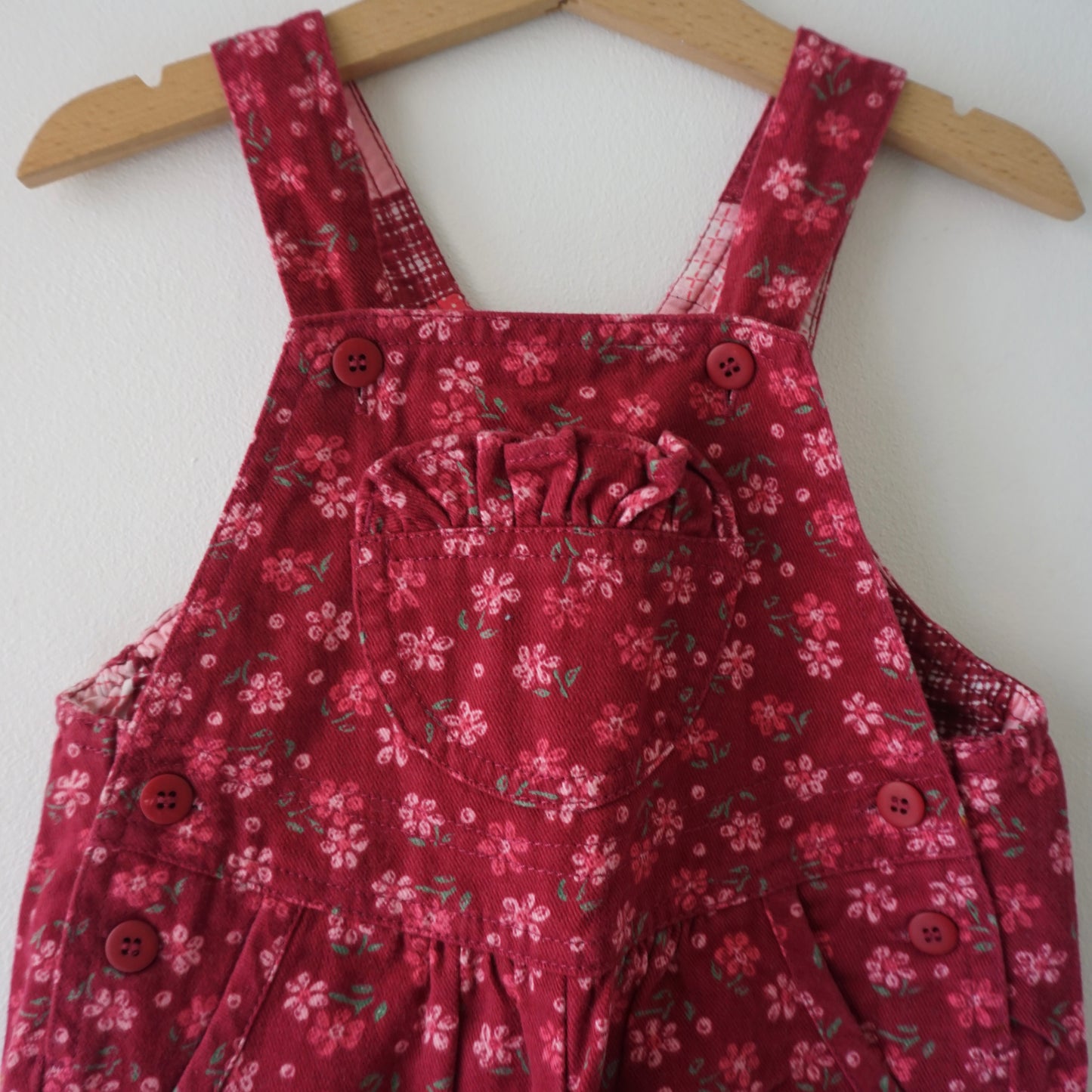 Vintage Ditsy Floral Magenta Denim Overalls (18-24M)