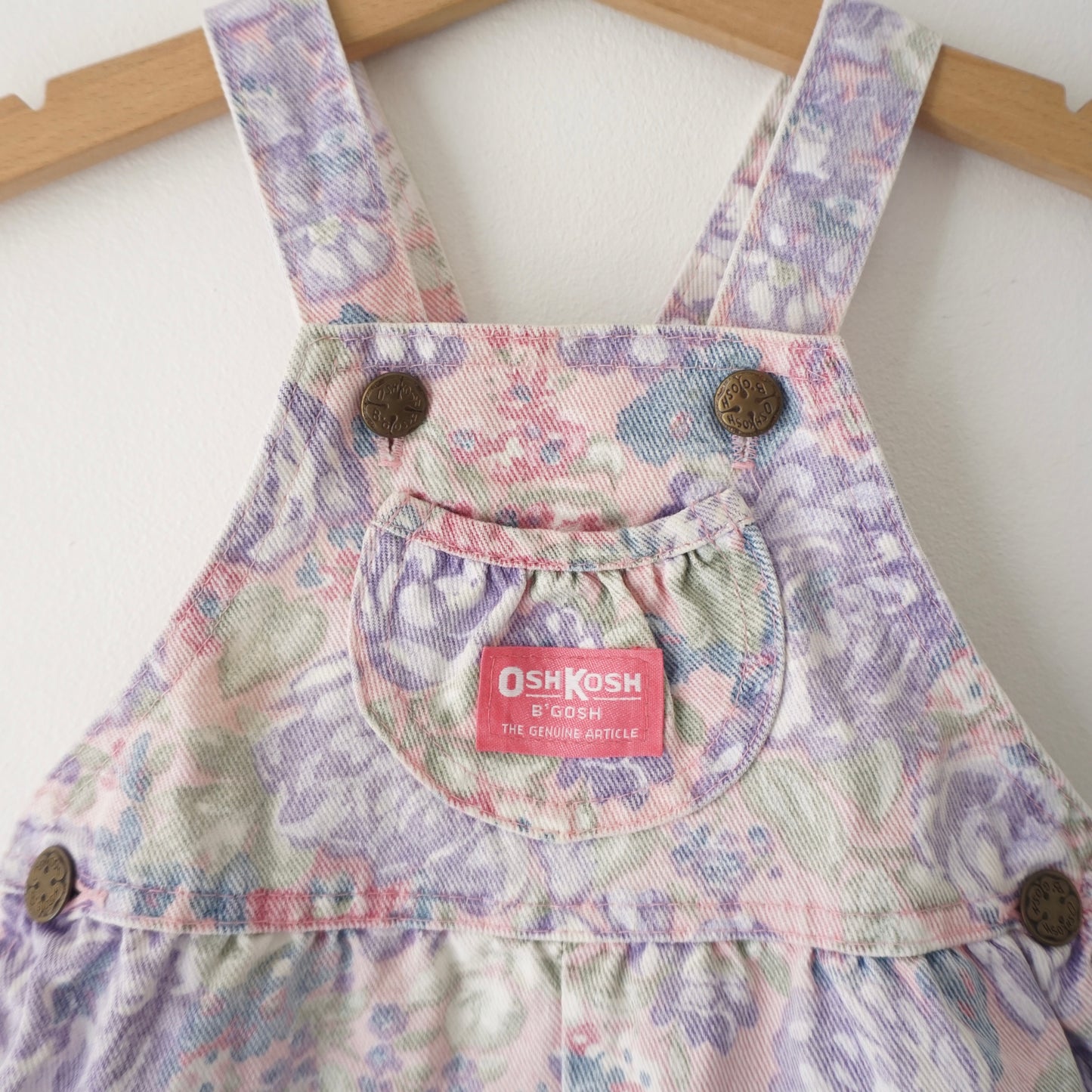 HTF Vintage OshKosh Lilac Pink Floral Denim Bubble (2T)