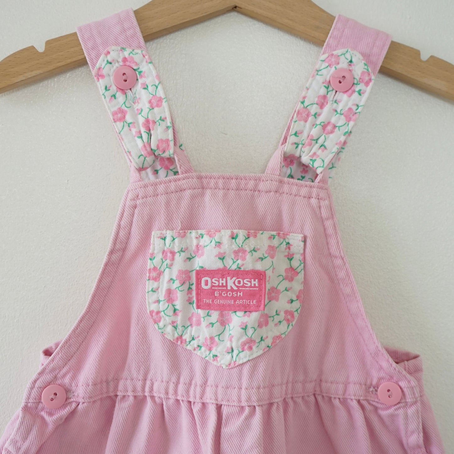 Vintage OshKosh Pastel Pink Bow-Back Cuffed Denim Overalls (3T)