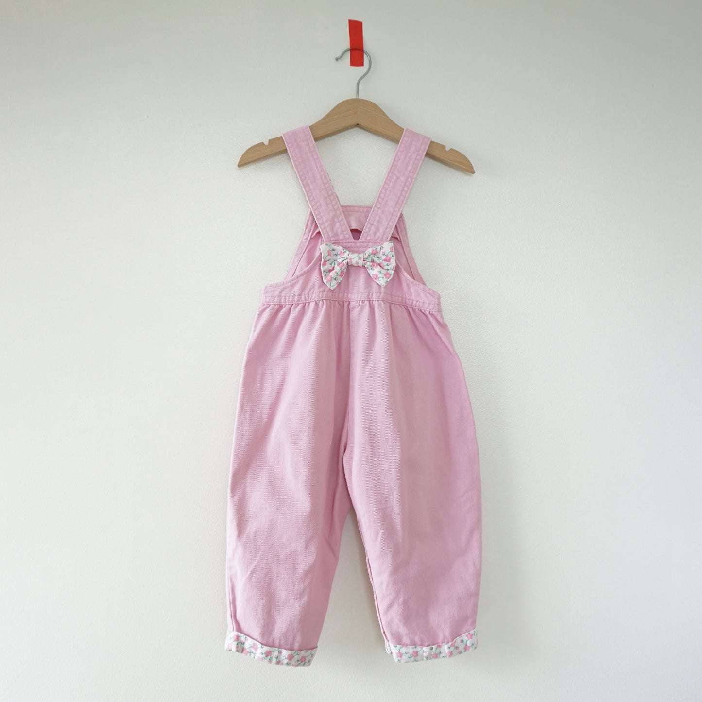 Vintage OshKosh Pastel Pink Bow-Back Cuffed Denim Overalls (3T)