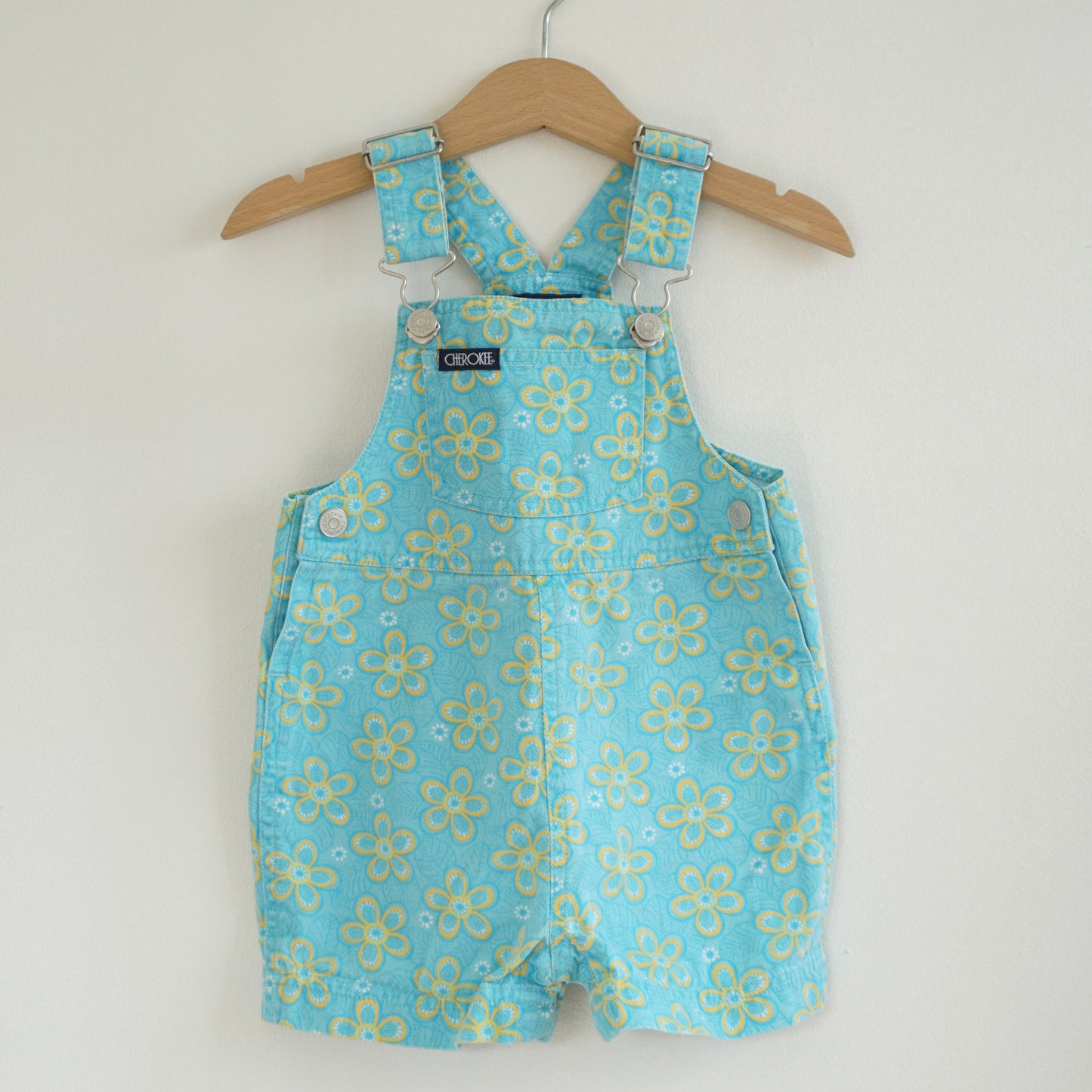 Y2K Turquoise Yellow Floral Shortalls (18M)