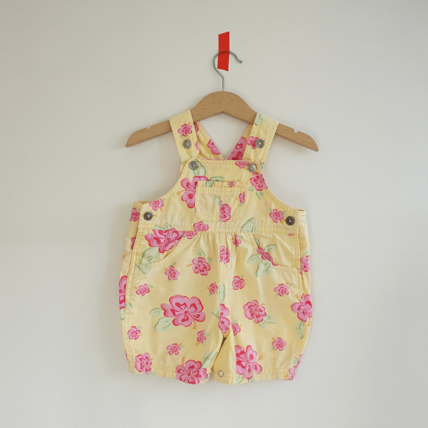 Aus-Designed Vintage Yellow Pink Hibiscus Shortalls (9/12M)