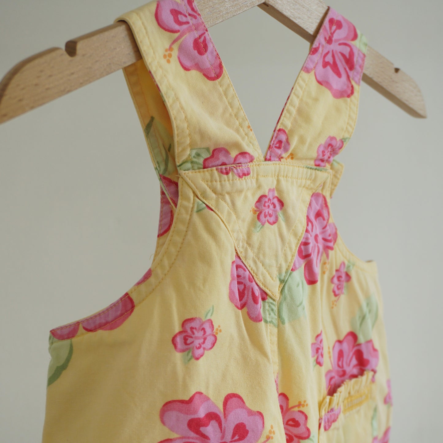 Aus-Designed Vintage Yellow Pink Hibiscus Shortalls (9/12M)