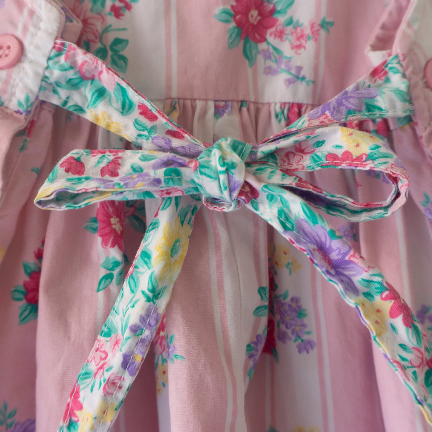 Vintage OshKosh Pink Floral Ribbon-Back Dress (12M)