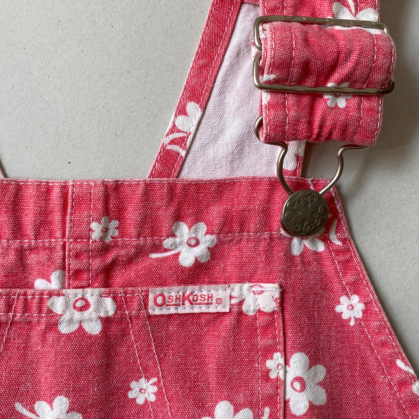 Retro OshKosh Floral Salmon Pink Canvas Shortalls (6Y)