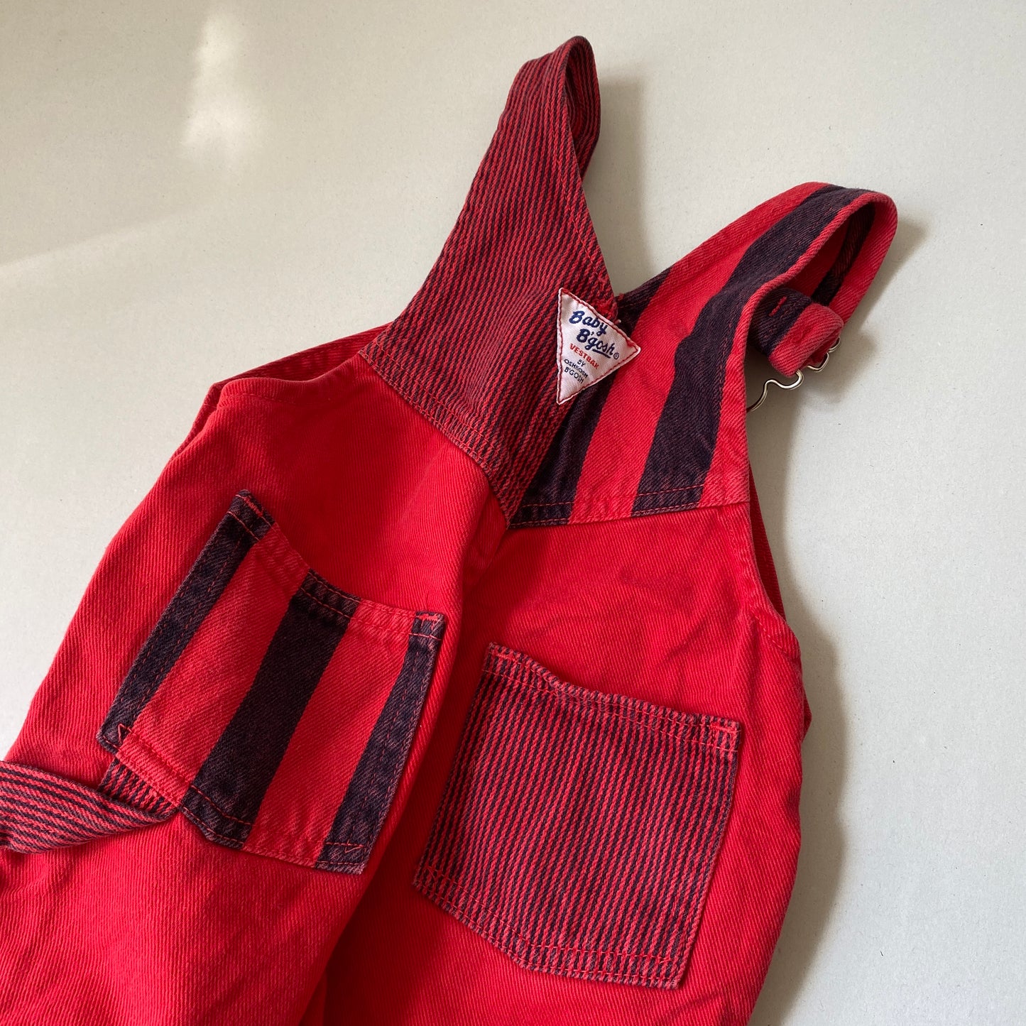 Vintage OshKosh Red Multi Stripe Denim Shortalls (18M)