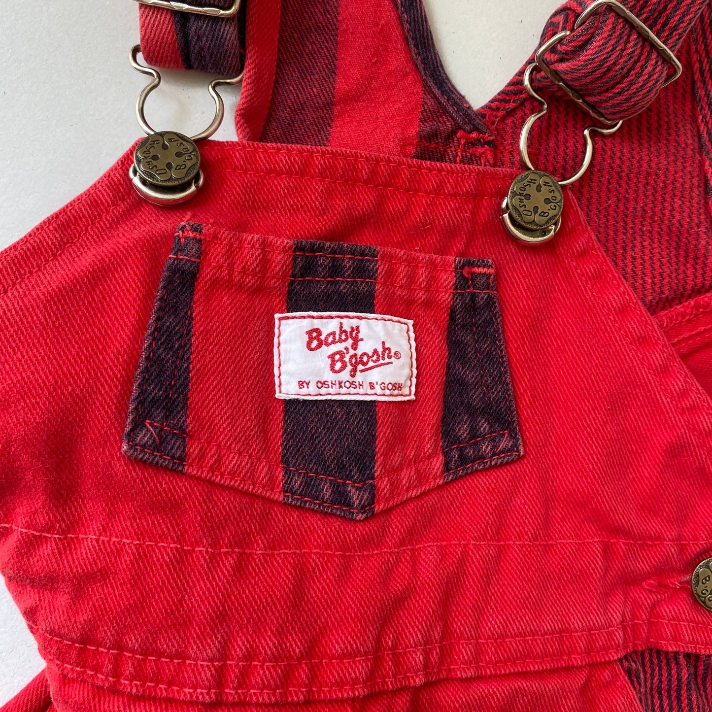 Vintage OshKosh Red Multi Stripe Denim Shortalls (18M)