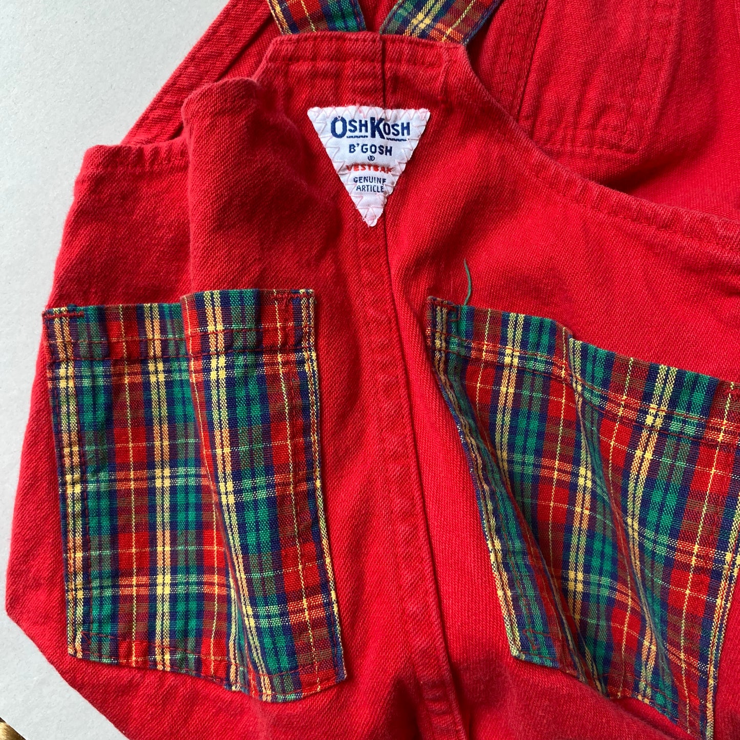 Vintage OshKosh Red Denim Plaid Overalls (3T)