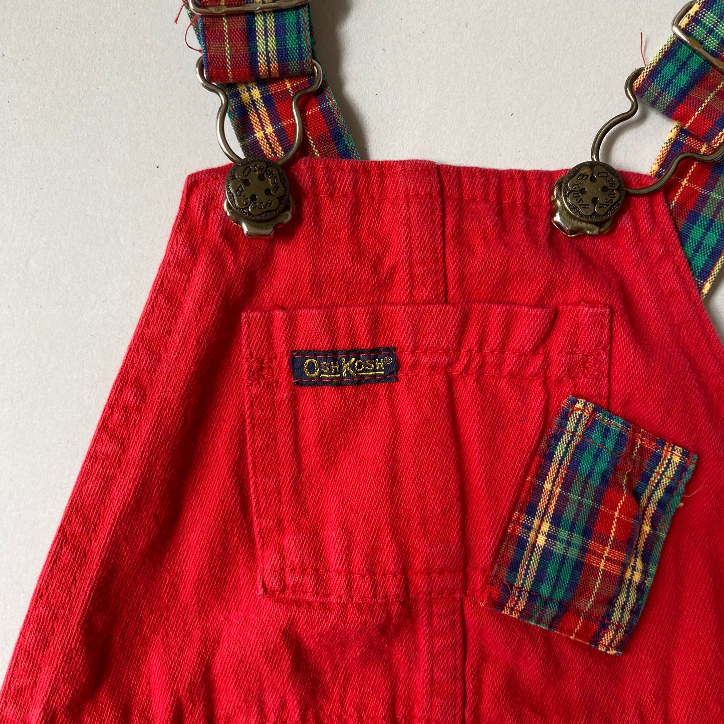 Vintage OshKosh Red Denim Plaid Overalls (3T)