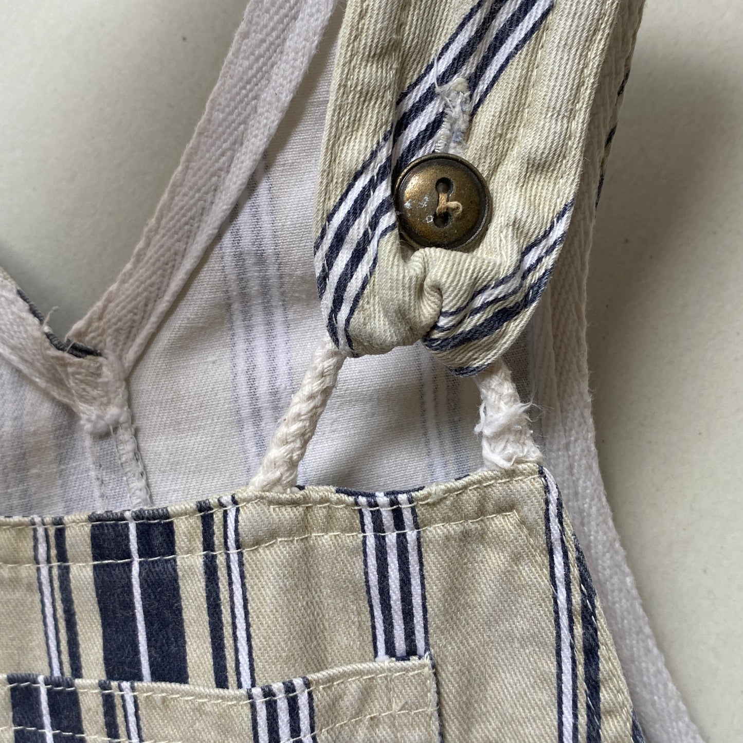 Vintage Beige/Navy Blue Multi-Stripe Shortalls (12M)