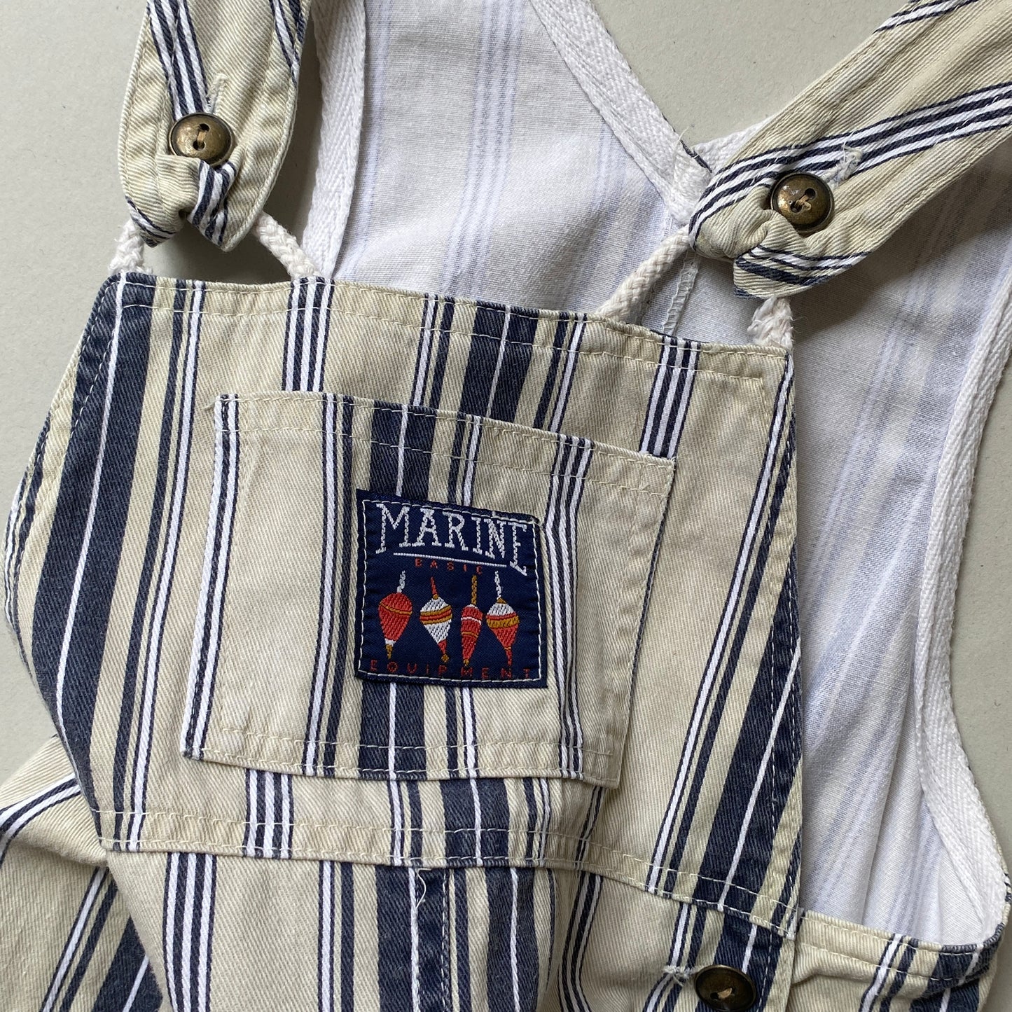 Vintage Beige/Navy Blue Multi-Stripe Shortalls (12M)