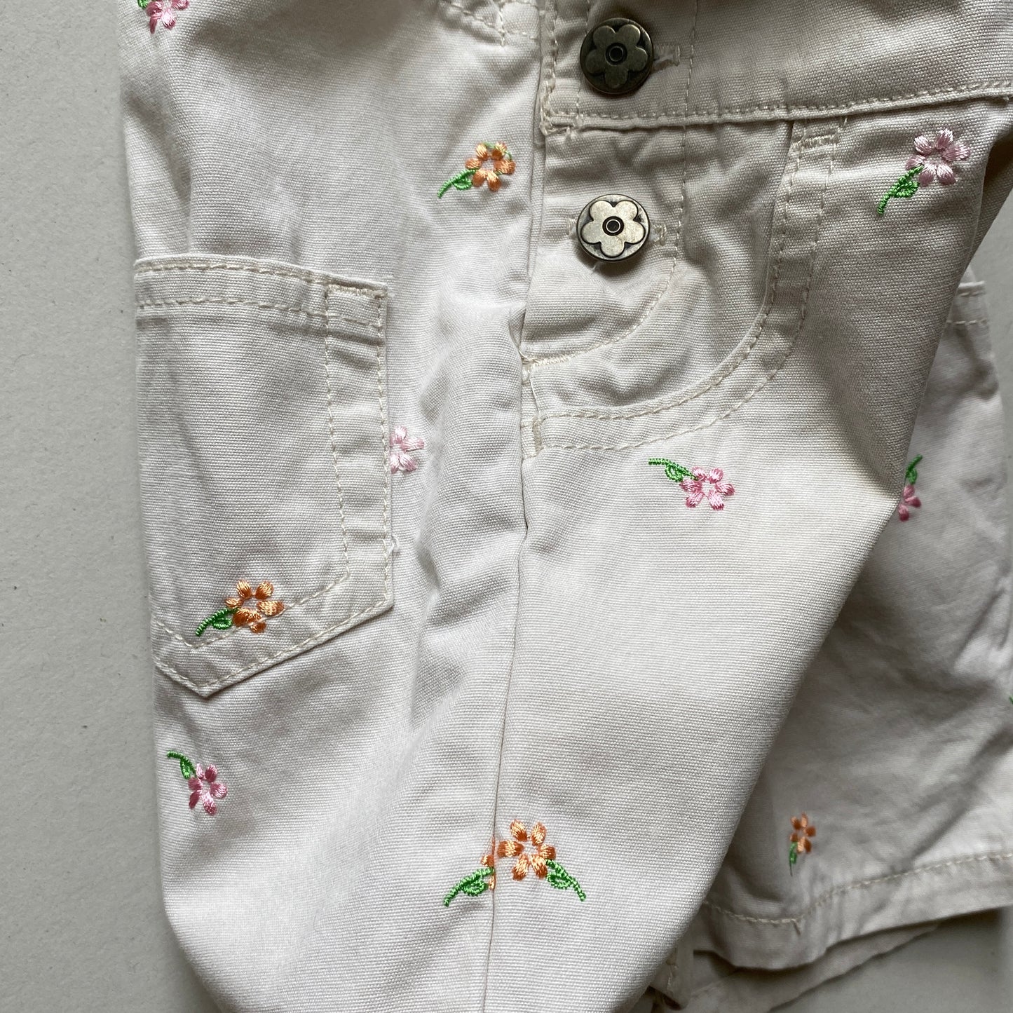 Beige Ditsy Floral Embroidered Shortalls (6M)