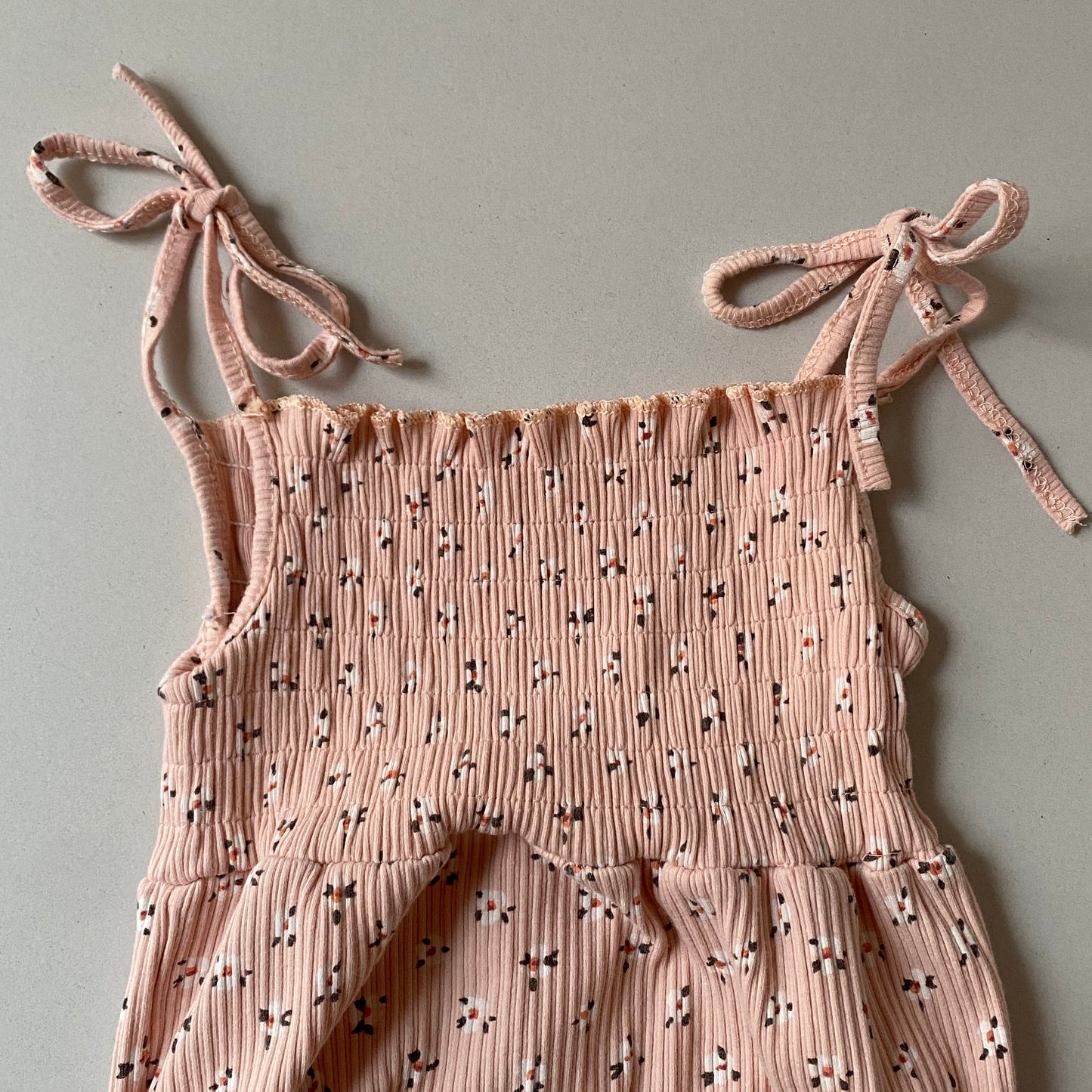 Pastel Peach Tie-Strap Smocked Bodysuit (6/12M)