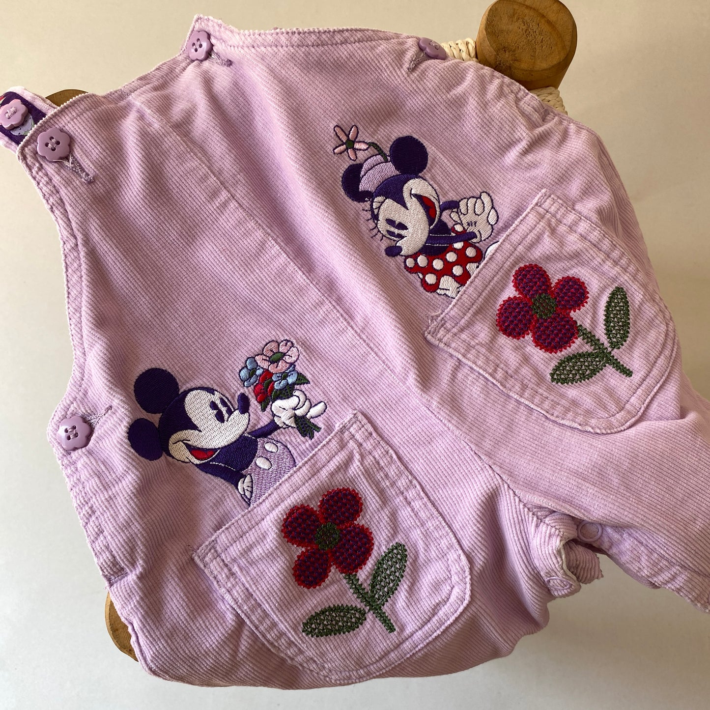 Vintage Mickey Minnie Floral Lavender Cord Overalls (3/6M)