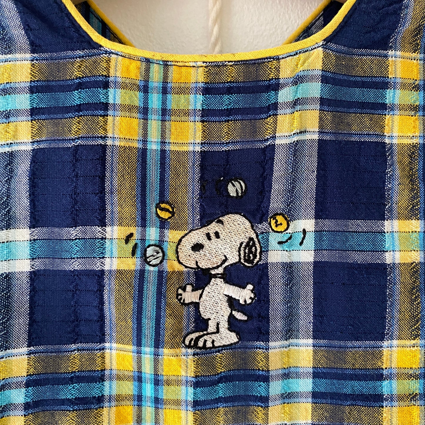 Vintage Peanuts Snoopy Blue Yellow Plaid Dress (6M)