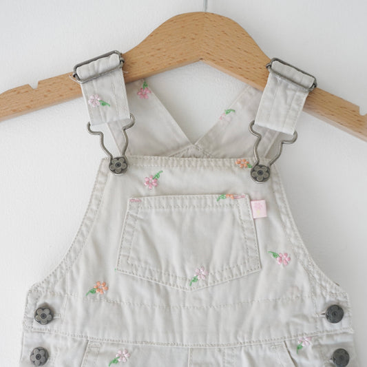 Beige Ditsy Floral Embroidered Shortalls (6M)