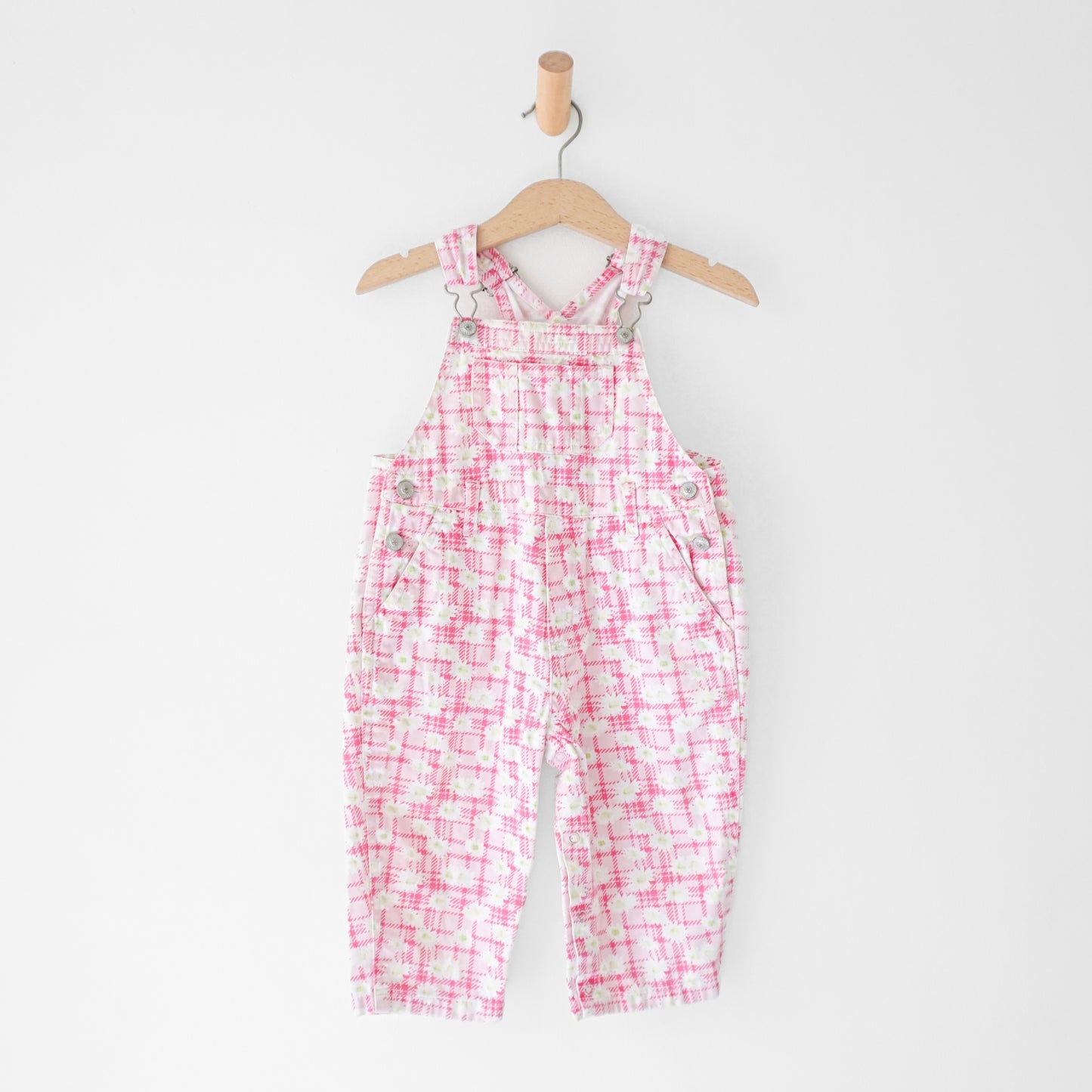 Vintage Pink Floral Plaid Overalls (18M)