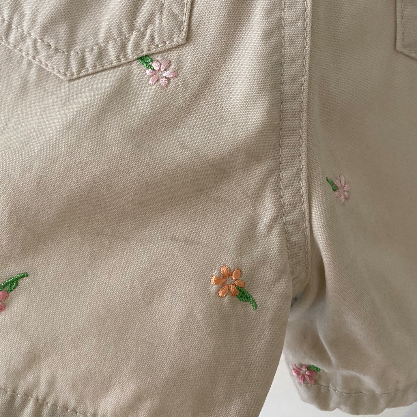 Beige Ditsy Floral Embroidered Shortalls (6M)