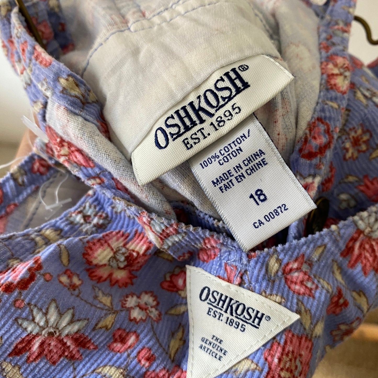 Retro OshKosh Periwinkle Floral Cord Skirtall (18-24M)