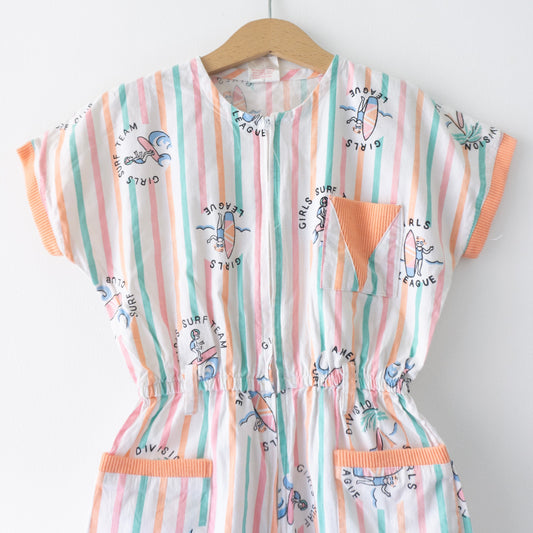 Vintage Surf Pastel Stripe Zip-Up Romper (7-8Y)