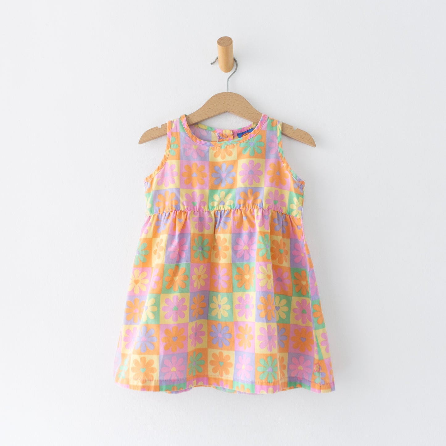 Retro Colorblock Floral Button-Back Dress (1T)