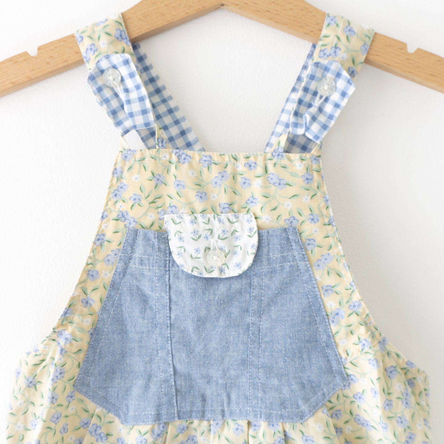 Vintage Handmade Floral Gingham Cross-Back Shortalls (4T)